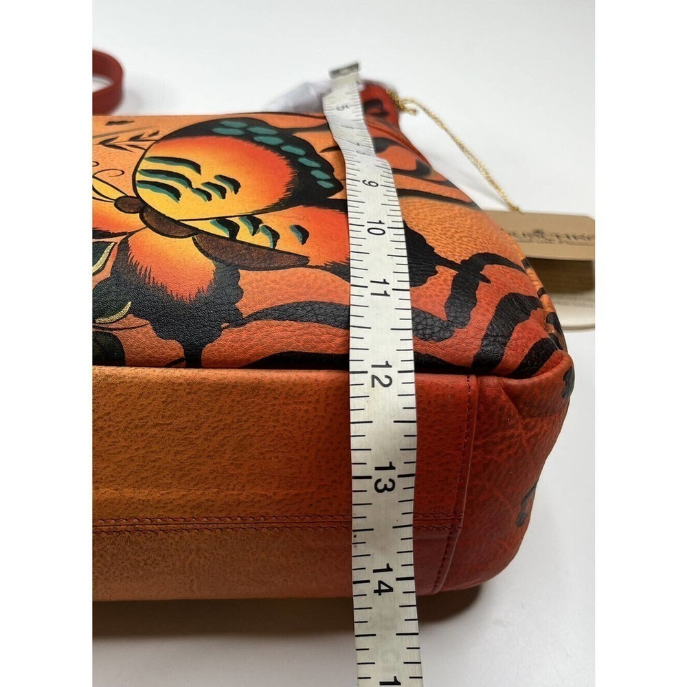 NWT Anuschka Painted Leather Shoulder Purse Wallet Set Women’s Orange - Picture 5 of 10